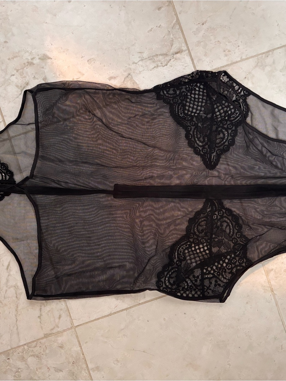 Kiki De Montparnasse Sheer Lace-Panel Black Mesh Bodysuit